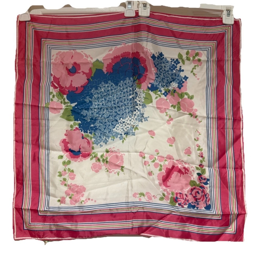 Vintage‎ Morsly NY Pink Blue Hydrangea Floral Roses Acetate Scarf Product Japan